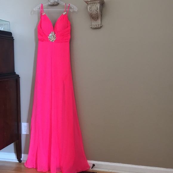Dresses & Skirts - Neon coral pink gown rhinestone detail